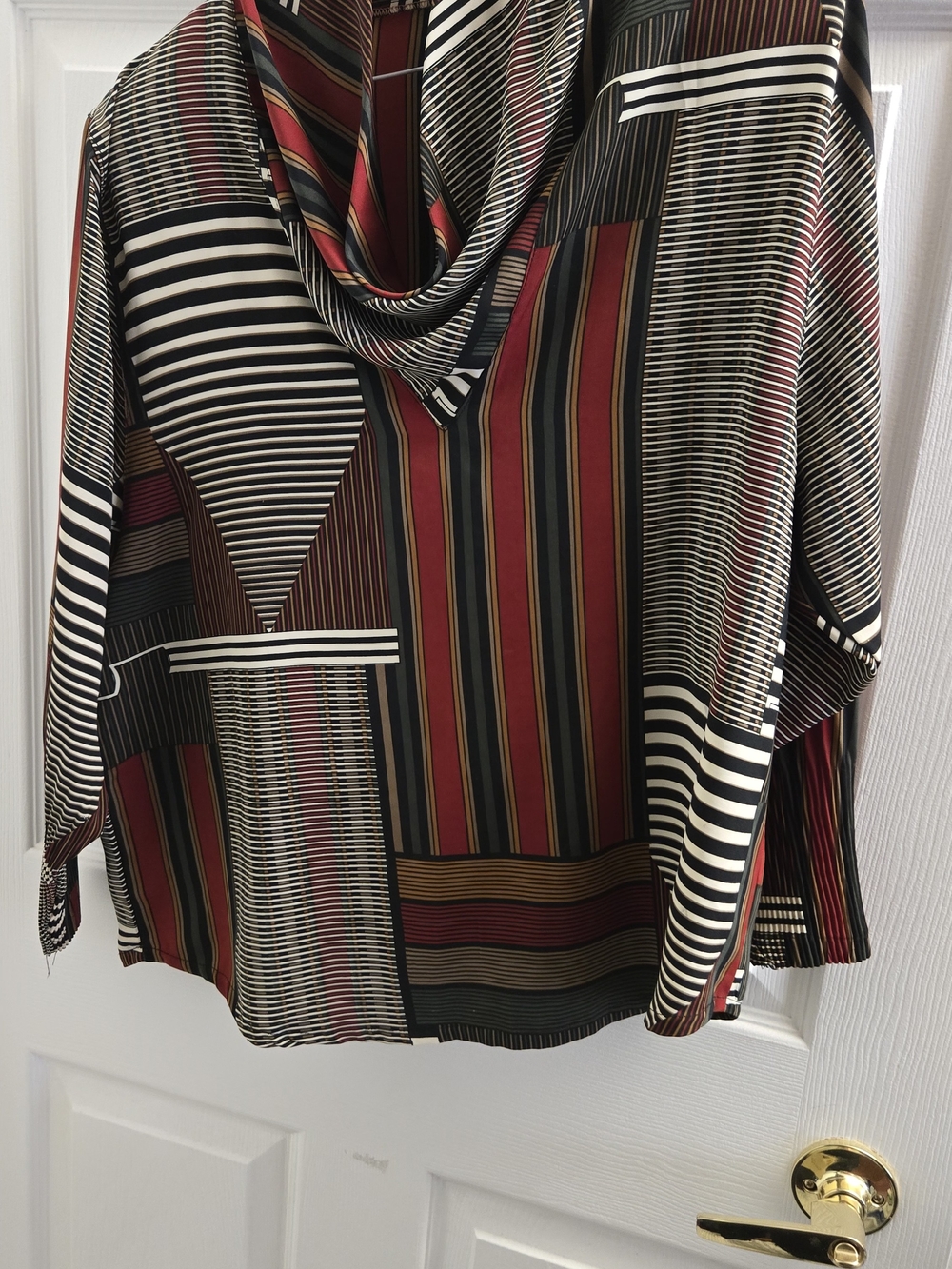 Women’s Striped Cowl Neck Blouse in Black and Red